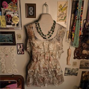 Ruffled Lace Sleeveless Tank Top Blouse Women's 2XL Cream